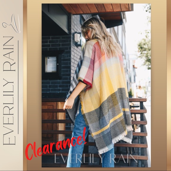 Everlily Rain Sweaters - CLEARANCE! LAST 1 Colorful Plaid Wrap Style Poncho